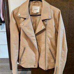 Anthropologie Tan Leather Moto Jacket with Asymmetrical Zip